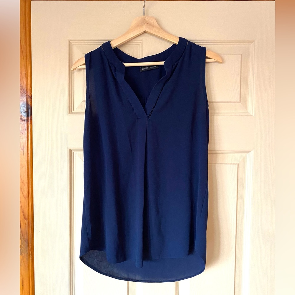 Sleeveless Navy V-Neck Women's Blouse XS
